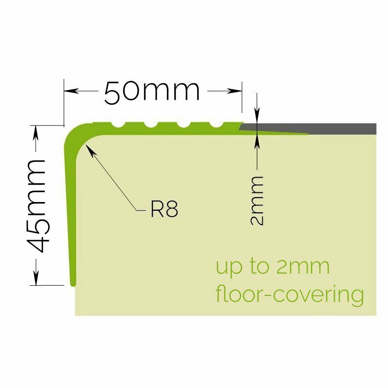 Stair Anti Slip Nosing Rubber Angle Step Edge RO 50mm x 45mm